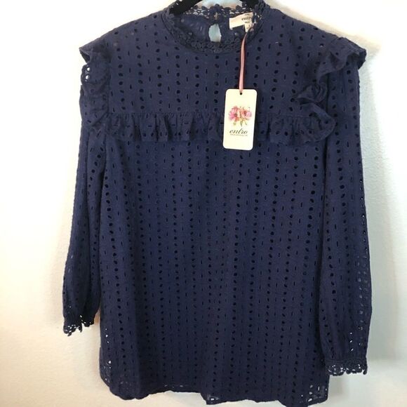 NWT Entro top blue eyelet and lace size small - Picture 1 of 6